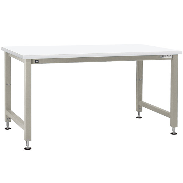 A white BenchPro workbench with a gray metal frame.
