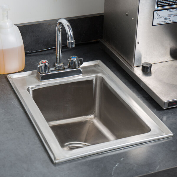 Regency 10" x 14" x 5" 16-Gauge Stainless Steel One Compartment Drop-In Sink with 8" Gooseneck Faucet