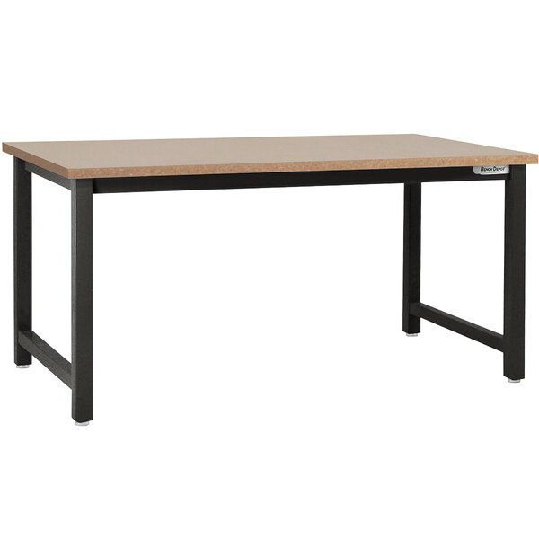 A BenchPro Kennedy workbench with a black frame and particleboard top.