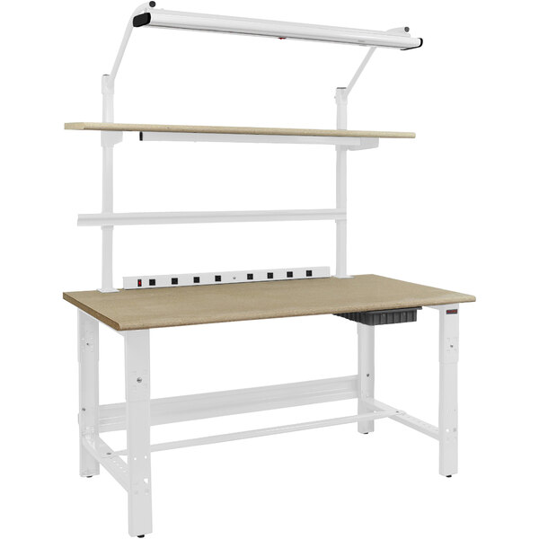 A white BenchPro workbench with a light above it.