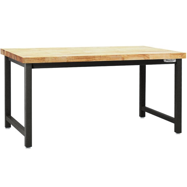 A BenchPro Kennedy workbench with a Butcherblock wood top and black legs.