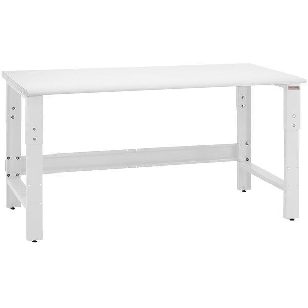 A BenchPro Roosevelt workbench with a white frame and white surface.
