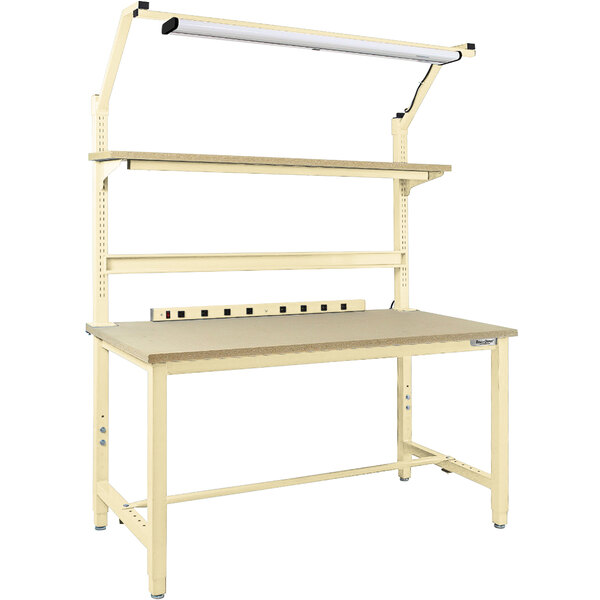 A white BenchPro workbench with two shelves.
