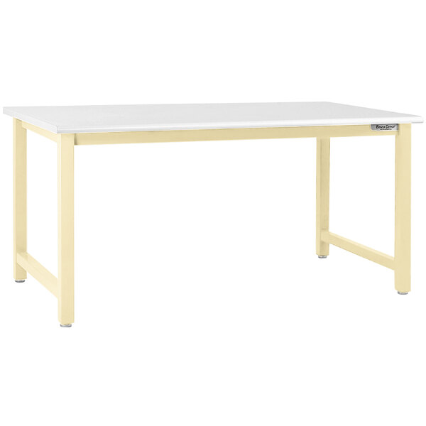 A white BenchPro workbench with beige legs.