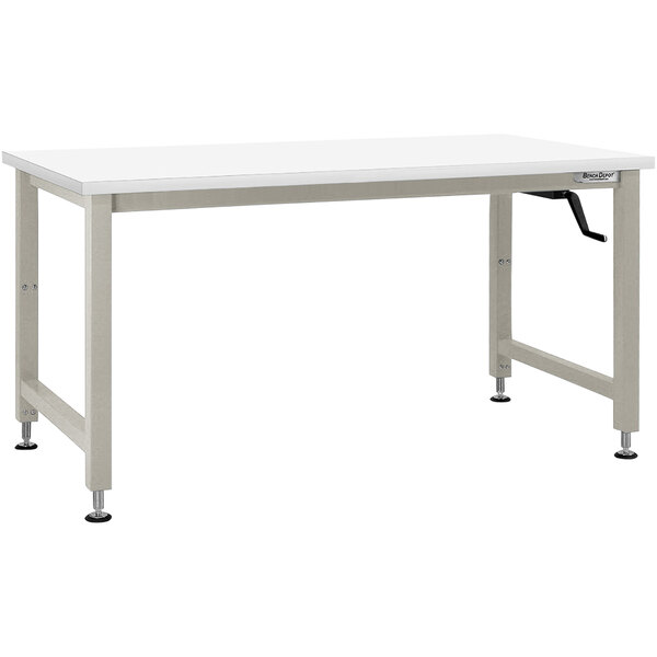 A white rectangular BenchPro workbench with a gray metal frame.