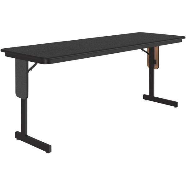 Correll 24″ x 60″ Black Granite Thermal-Fused Laminate Top Folding Seminar Table with Panel Legs