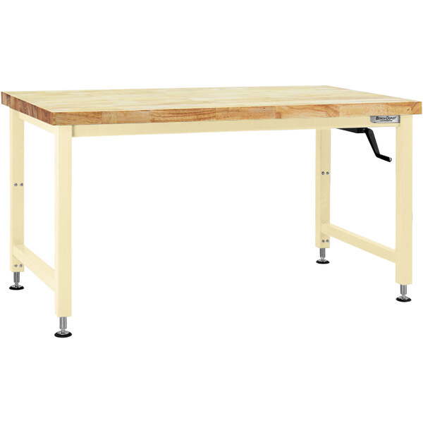 A BenchPro Adams workbench with a wooden top and metal legs.