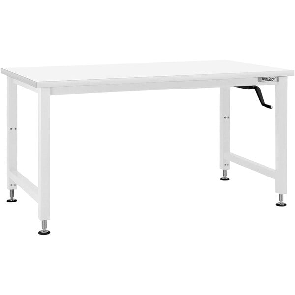 A white rectangular BenchPro work table with metal legs.