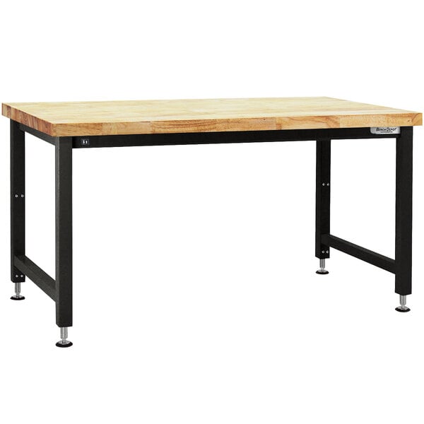 A BenchPro Adams Series workbench with a butcherblock wood top and black legs.