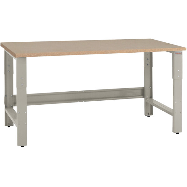 A BenchPro Roosevelt workbench with a disposable particleboard top and gray metal legs.