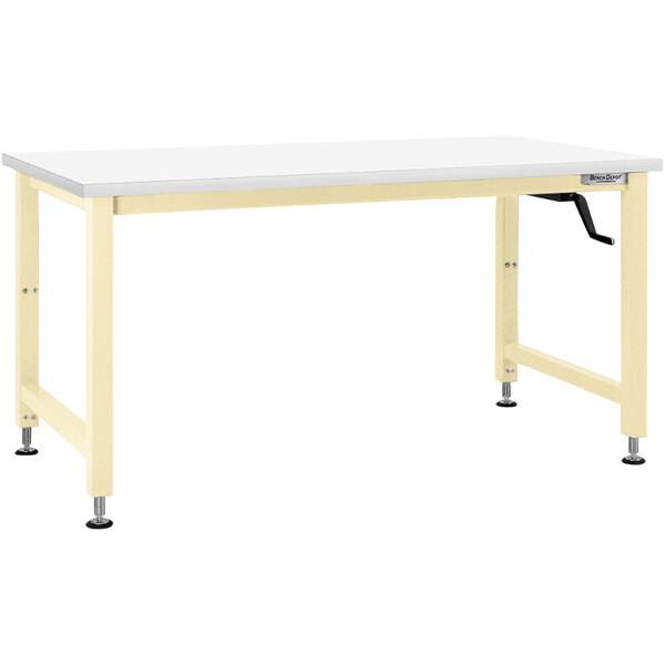 A BenchPro Adams workbench with a beige metal frame and a white Formica top.