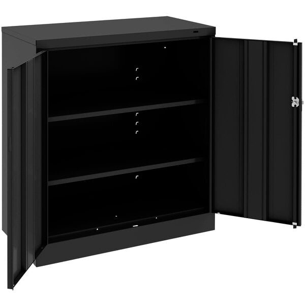 Tennsco 24" x 36" x 42" Black Standard Storage Cabinet with Solid Doors - Unassembled 1420-BLK