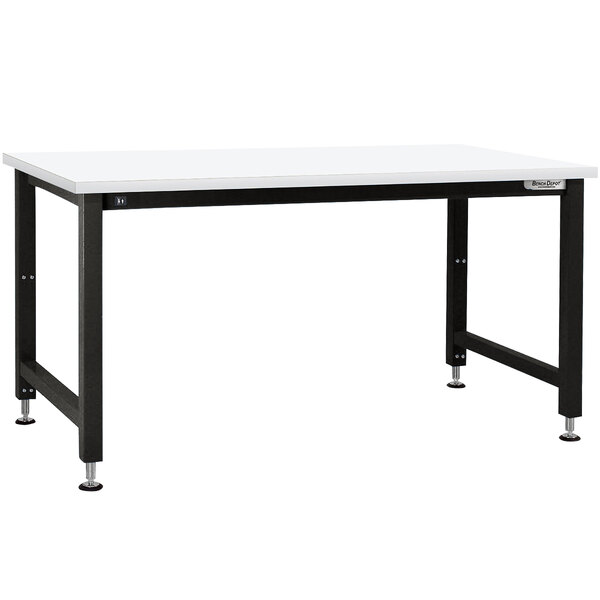 A BenchPro Adams workbench with a white Formica top and black legs.
