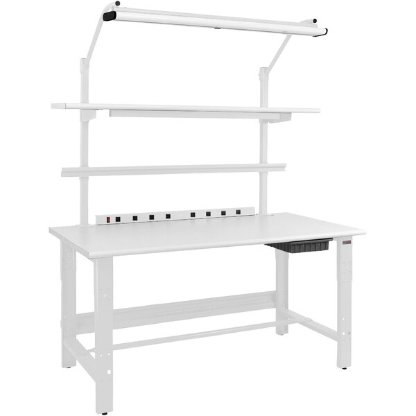 A white BenchPro workbench with a shelf.
