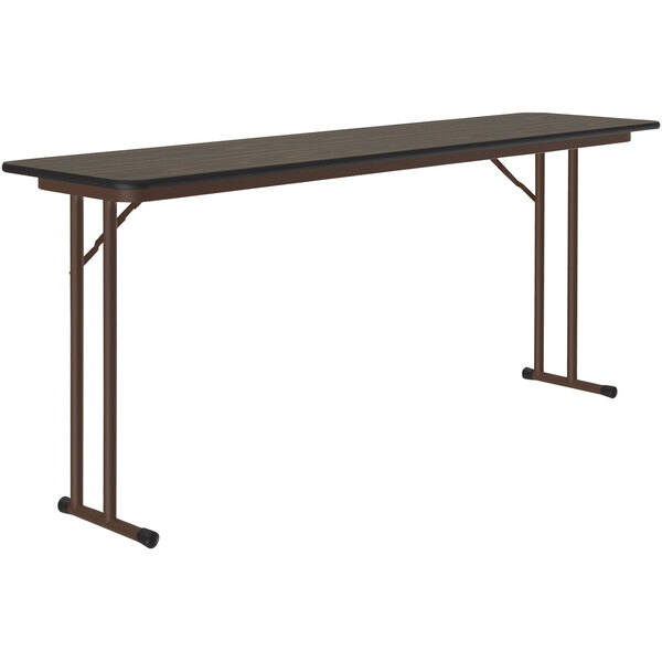 Correll 18″ x 96″ Walnut Thermal-Fused Laminate Top Folding Seminar Table with Off-Set Legs