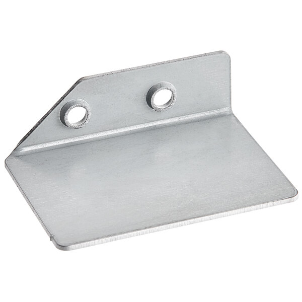 A Solwave stainless steel metal corner piece with two holes.