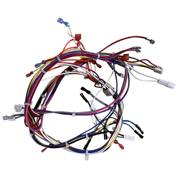 A wiring harness with many colorful wires.