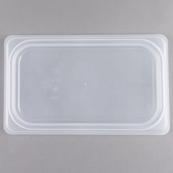 A translucent polypropylene lid on a plastic container.