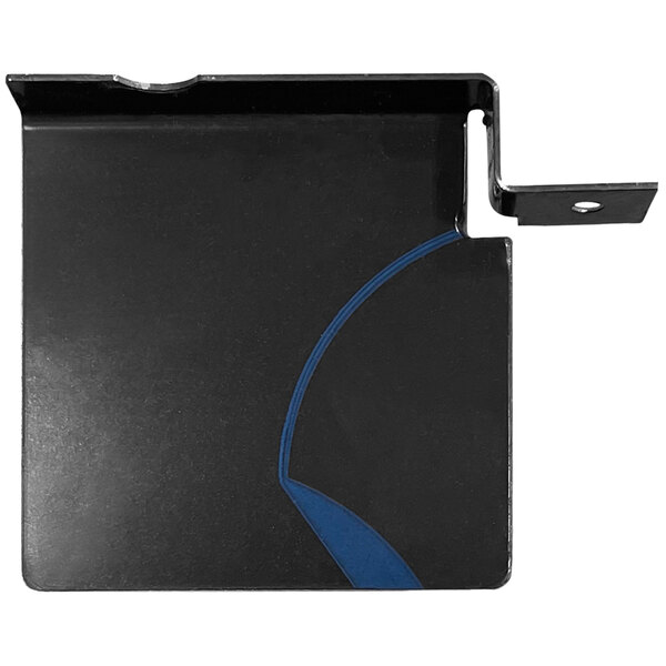 A black metal plate with a blue stripe.