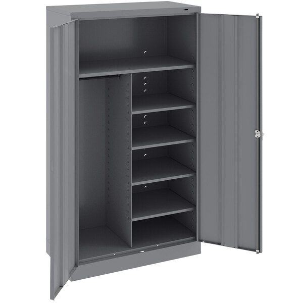 A dark gray metal Tennsco standard combination cabinet with solid doors.