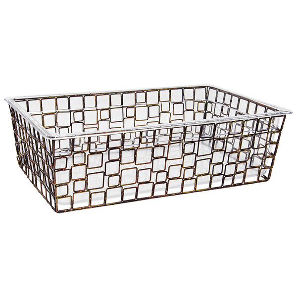 A copper wire pan set with a square grid pattern.