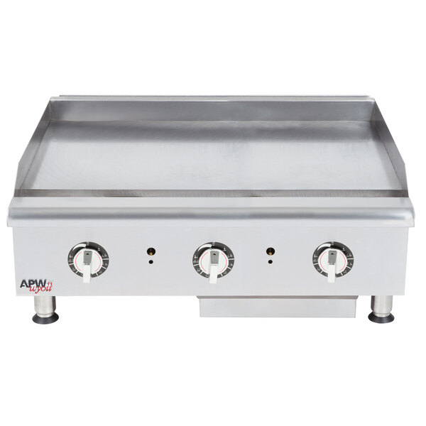 APW Wyott HTG-2436 Natural Gas 36" Heavy Duty Countertop Griddle with Thermostatic Controls - 96,000 BTU