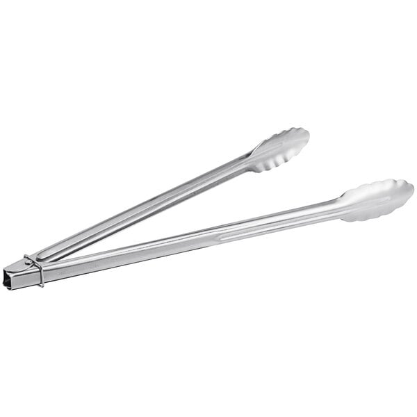 Restaurantware Met Lux Stainless Steel Heavy-Duty Tongs - with Rubber Grip - 16 inch - 1 Count Box