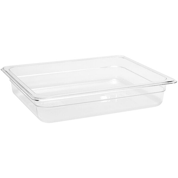 A Front of the House Drinkwise clear plastic shallow insert pan with a lid.