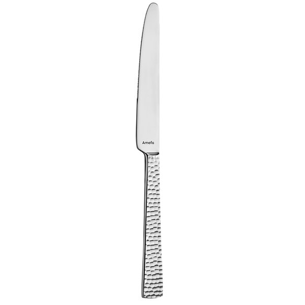 An Amefa Felicity stainless steel dessert knife with a textured silver handle.
