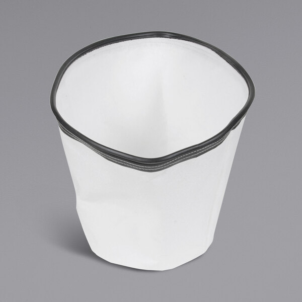 A white cloth filter with a black rim.