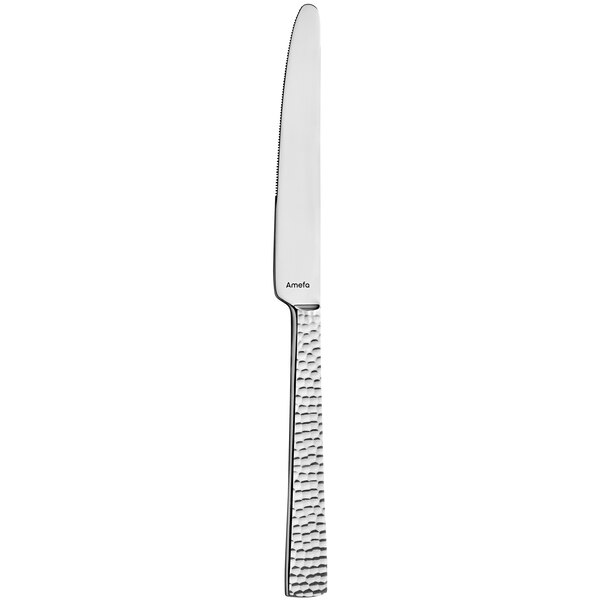 An Amefa stainless steel table knife with a textured silver handle.