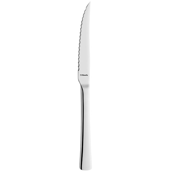 An Amefa Atlantic stainless steel steak knife with a long silver handle.