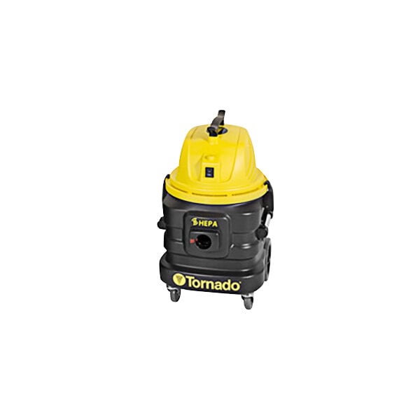 A black and yellow Tornado Taskforce vacuum cleaner.