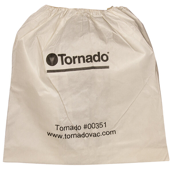 A white paper bag with black text that says "Tornado"
