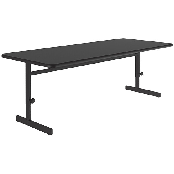 A black rectangular Correll computer and training table with adjustable height legs.
