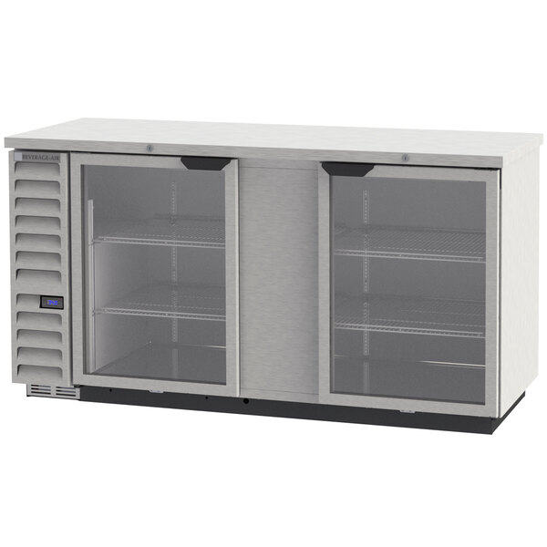 Beverage-Air BB68HC-1-G-S 68" Stainless Steel Counter Height Glass Door Back Bar Refrigerator