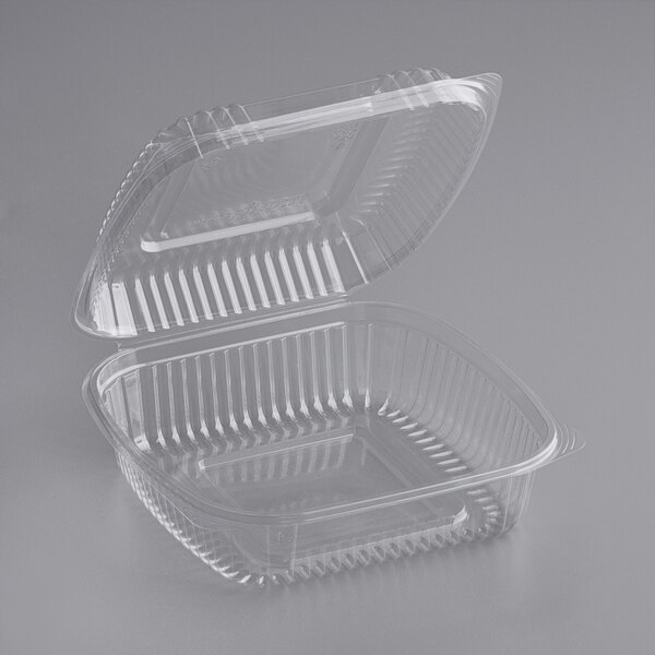 World Centric Clear Compostable PLA Hinged Clamshell Container 8" x 8