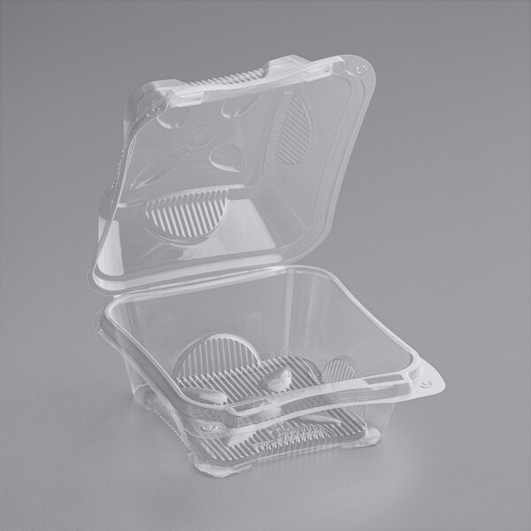World Centric Clear Compostable PLA Hinged Clamshell Container 6" x 6