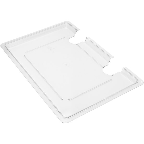 A clear polycarbonate lid with two holes.