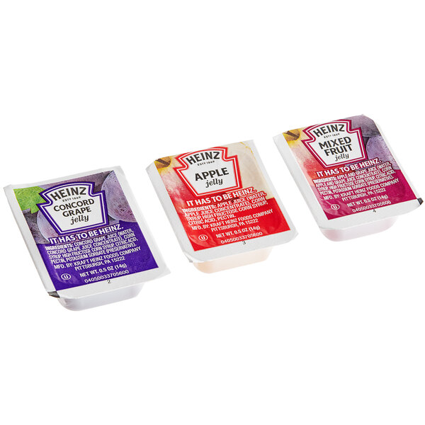 Heinz Apple, Mixed Fruit, and Grape Jelly 0.5 oz Portion Cups 200/Case