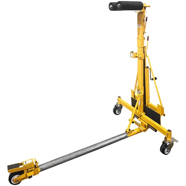 A yellow and silver Paragon Pro Manufacturing Solutions Doorminator with wheels.