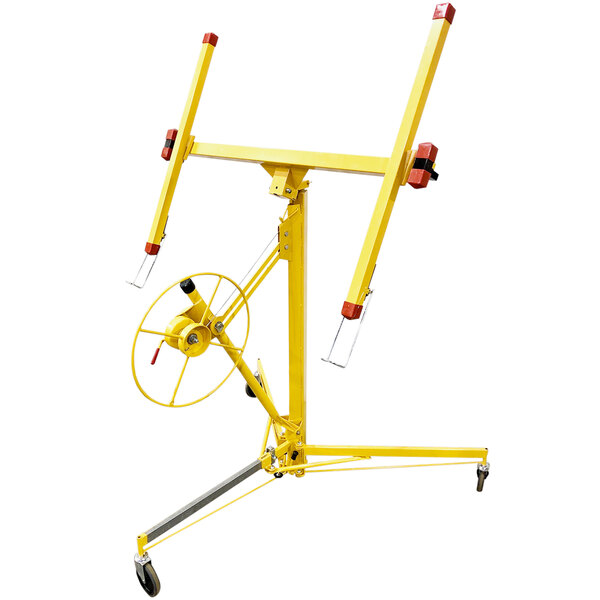 A yellow metal Paragon Pro Panellift with wheels.