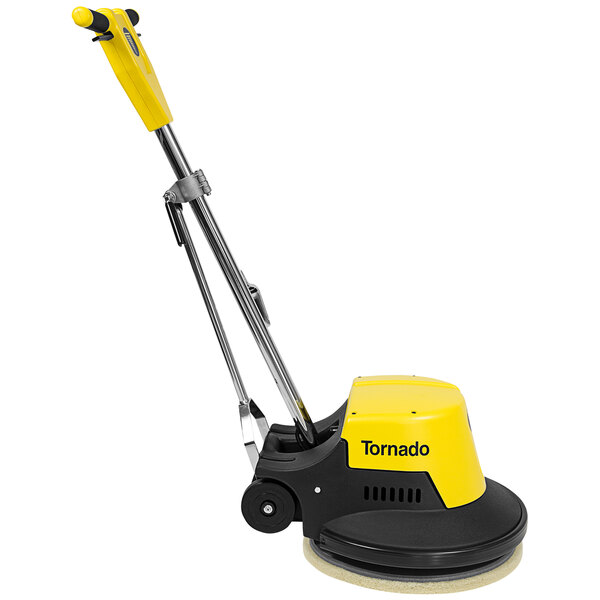 A yellow and black Tornado Brute Force 20" rotary floor machine with a yellow handle.