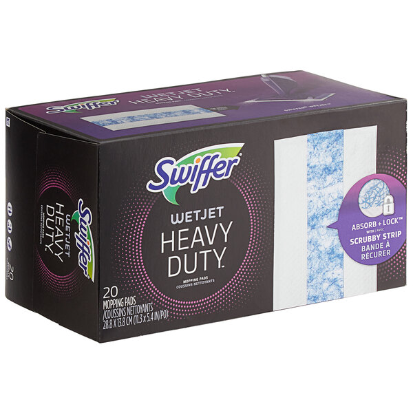 A box of Swiffer WetJet heavy-duty mopping pads.