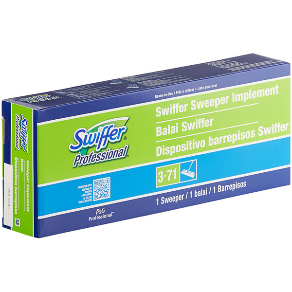 A blue and green box with white text for Swiffer Sweeper Wet / Dry Mop.