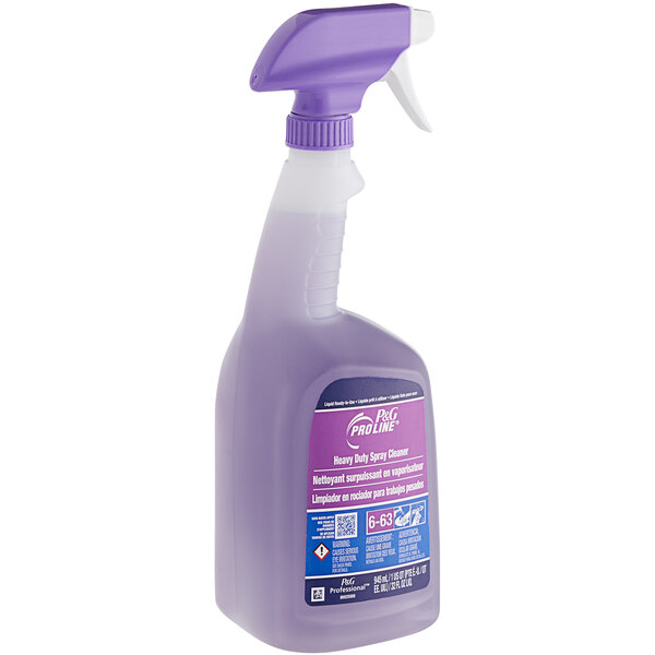 A purple spray bottle of P&G Heavy-Duty Cleaner with a white handle.