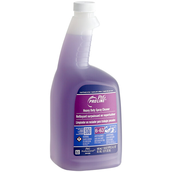 A purple bottle of P&G Pro Line heavy-duty spray cleaner.