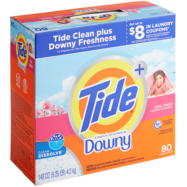 A box of Tide laundry detergent powder with a touch of Downy.