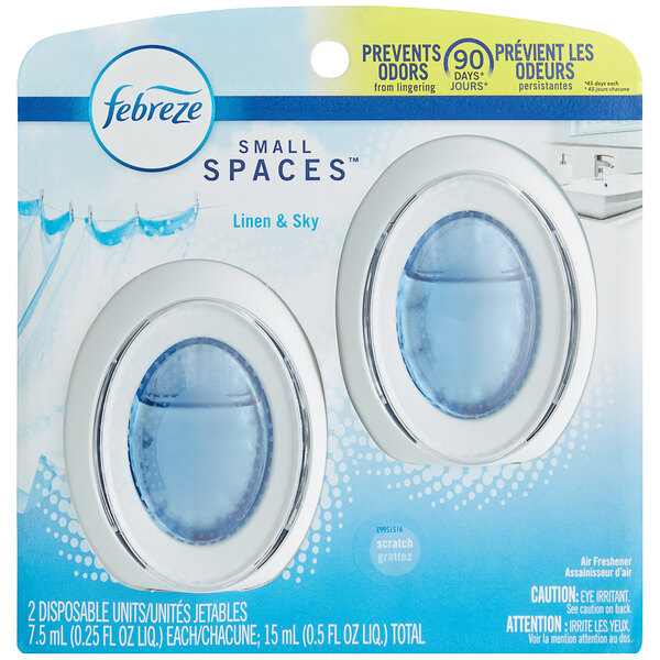 A package of two white oval Febreze air fresheners.