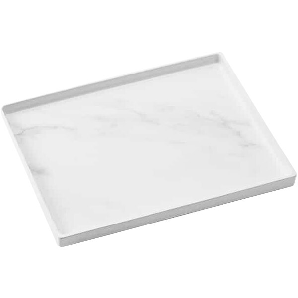 An American Metalcraft white marble rectangular tray with a handle.